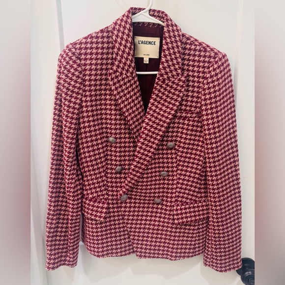 L’Agence Pink/Maroon Houndstooth Double-Breasted Blazer. Size 4 mint condition - Picture 3 of 7